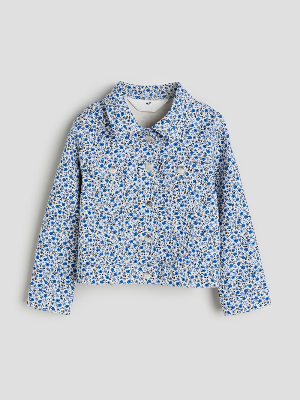 H&M Floral Print Denim Jacket Size 4-5T Ditsy Floral Denim Trucker Jacket NEW